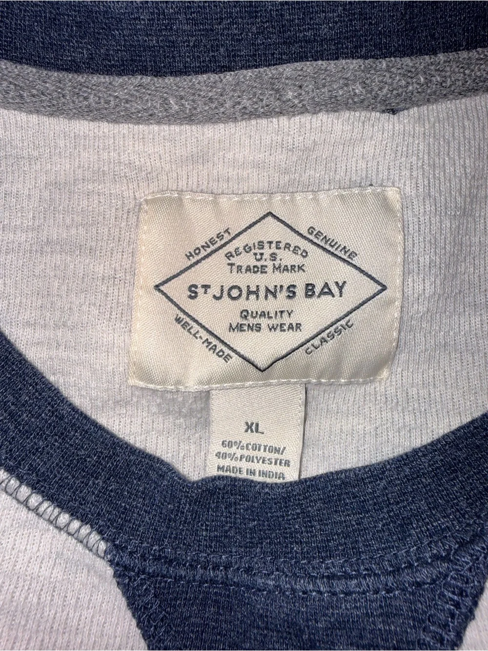 2256-St. John's Bay Navy and Cream Crewneck Raglan Sweater
